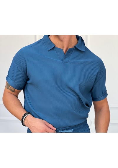 Modefendi Fitil Desen Kesik Yaka Oversıze T-shirt Parlement