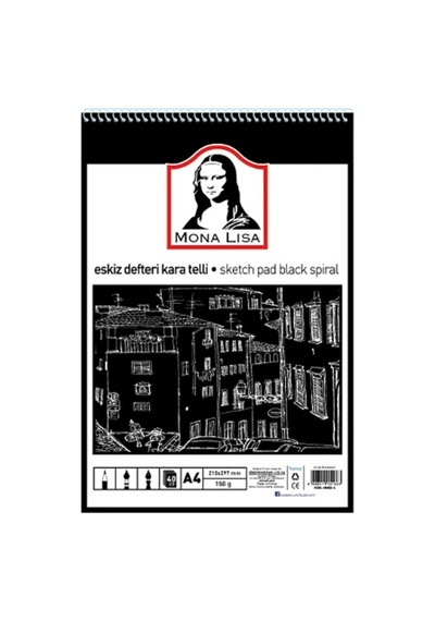 Mona Lisa Siyah Eskiz Defteri A4 Spiralli 40 Yaprak Mn02-4