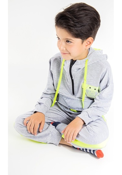 Baby&Kids Neon Detaylı Kapüşonlu Erkek Çocuk Eşofman Takımı Gri