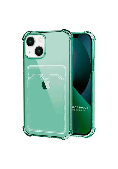 Apple Uyumlu iPhone 13 Kılıf Darbe Emici Köşe Korumalı Kartlıklı Cüzdanlı Silikon Kapak Yeşil