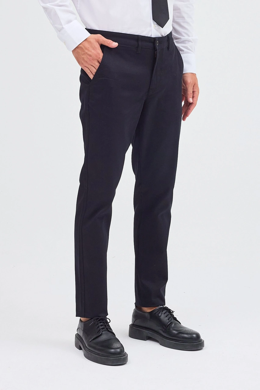 İmza Siyah Yan Cep Düz Paça Pamuklu Slim Fit Chino Casual Pantolon 1003255155 Siyah