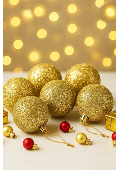 Beysüs Yılbaşı Çam Ağacı Süsü Parlak Gold Simli Cici Top 7cm 6lı Diğer