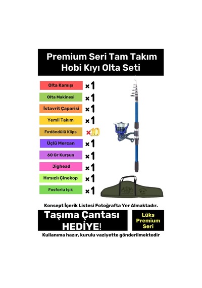 Özel Üretim Şık Taşıma Çantalı Hazır Kurulu Balık Tam Takım Hobi Kıyı Olta Seti - 3m Kamış Hediyeli