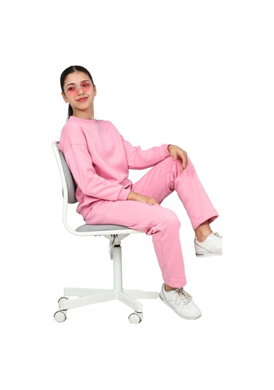 Erdem Kıds Kız Çocuk 3 İplik Şardonlu Pamuklu Basic Bisiklet Yaka Okul Eşofman Takımı Pembe Pembe