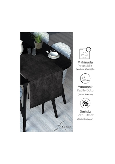 Kadife Efektli Siyah Renk Aura Serisi Runner 40 X 140 Siyah
