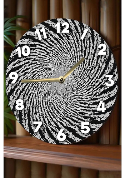 Hipnotik Spiral Desenli 3d Mdf Duvar Saati 33 Cm Siyah-beyaz Kontrast Sdw315 Renkli