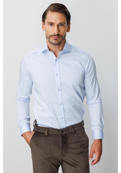 Igs Mavi Slim Fit Dar Kalıp Klasik Yaka Düz Uzun Kollu Cepsiz %100 Pamuk Gömlek-19998 Mavi