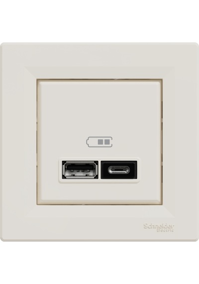 Schneider Electric EPH2700323 2.4A Type A+C Asfora Krem Usb Prizi İkili
