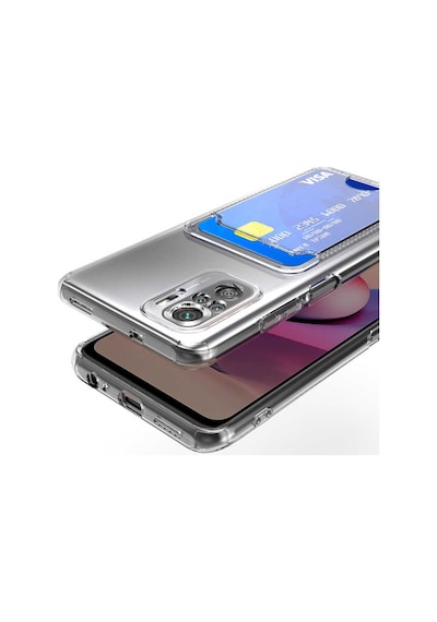 Redmi Note 10 Kılıf Kartlıklı Şeffaf Tchs Setra Clear Silikon Kapak - Renksiz Renksiz