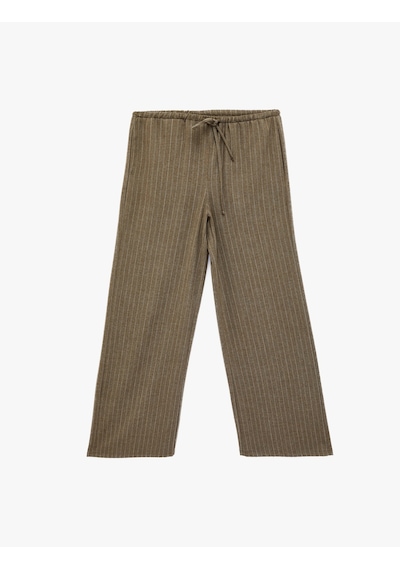 Koton Beli Bağcıklı Geniş Paça Çizgili Pantolon Gri Çizgili 6sak40242pw Gri