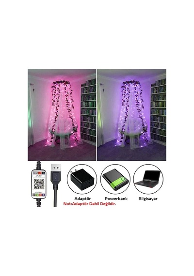 Ally 10mt 100 Led Rgb Bluetooth Telefonla Kontrol Edilen Usb Led Lamba İos-android- 5775 Çok Renkli