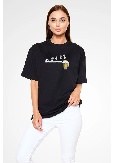 Startmore Adrift Ko Buta Bira Evrimi Baskılı Unisex Oversize Tişört - Tshirt Os20103 Siyah