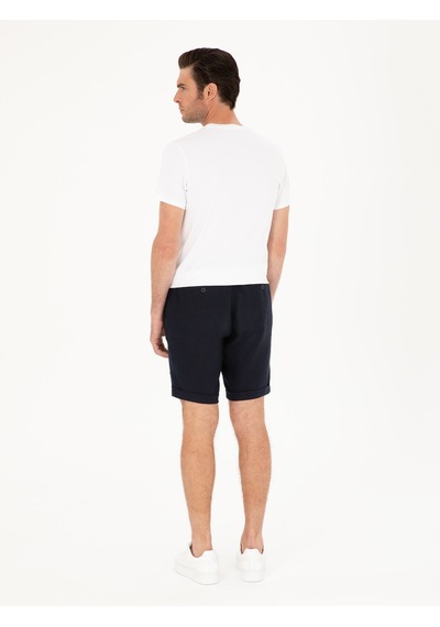 Cacharel Lacivert Regular Fit Beli Lastikli %100 Keten Şort