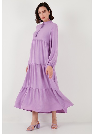 Lela Modest Regular Fit Dik Yaka Uzun Bayan Elbise 611El545 Eflatun