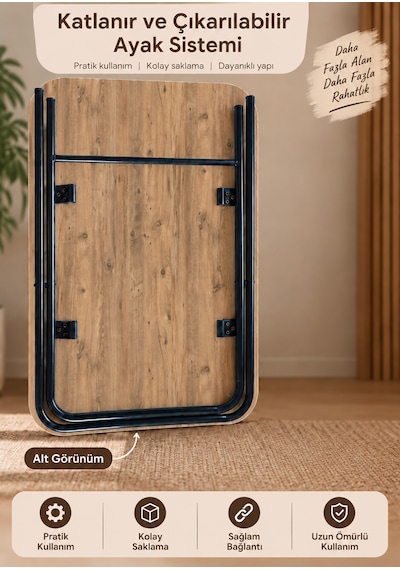 Katlanır Masa 60x90 Cm Yemek Masası Balkon Masası Atlantik Çam