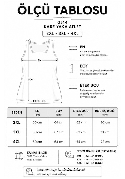 Gülmina Moda Kadın Kare Yaka Büyük Beden Biyeli Atlet - Saks Mavi