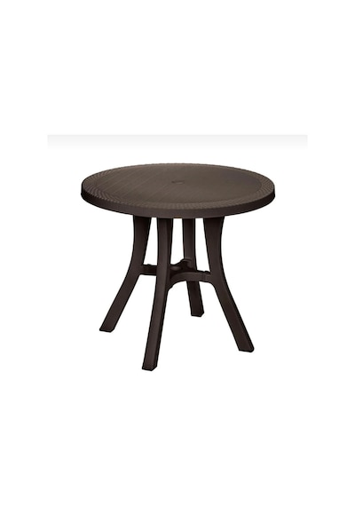 Royal Rattan Desenli Yuvarlak Masa 80 Cm Şemsiye Delikli, Dayanıklı Ve Şık Kahverengi