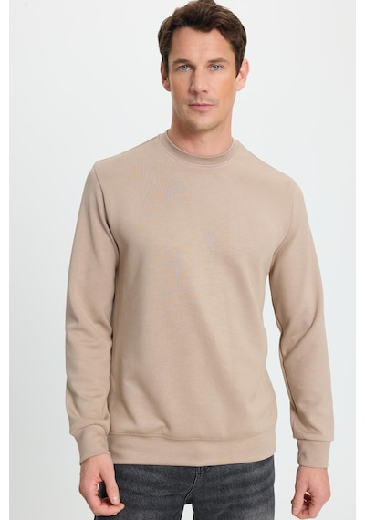 Tudors Erkek Relax Fit Rahat Kesim Uzun Kollu Ekstra Yumuşak Bisiklet Yaka Vizon Sweatshirt-41871 Vizon