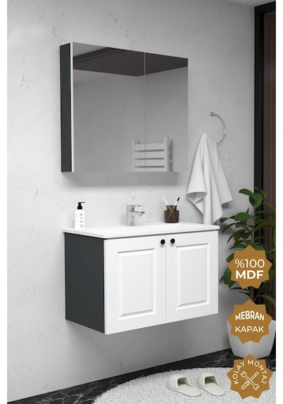 Teta Home Aldera 80 Cm Mdf Gövde Membran Kapak Banyo Dolabı Seti Antrasit - Beyaz Teta Home Aldera 80 Cm Mdf Gövde Membran Kapak Banyo Dolabı Seti Antrasit - Beyaz