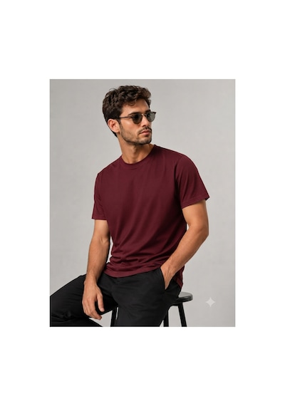 Me Selection %100 Pamuk Bisiklet Yaka Tişört Bordo