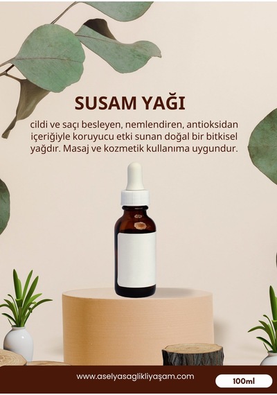 Susam Yağı 100 Ml Saf Soğuk Sıkım Bitkisel Bakım Yağı Cilt, Saç, Masaj