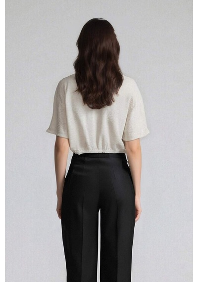 Defacto Cropped Fit Gömlek Yaka Keten Görünümlü Kısa Kollu Bluz C7799ax25spwt32 Beyaz