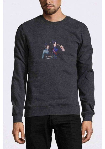 Anime Madara Baskılı Füme Antrasit Erkek Örme Sweatshirt