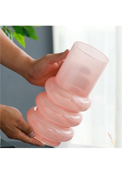 Orbına Pembe Boğumlu Cam Vazo - 26 Cm Pembe