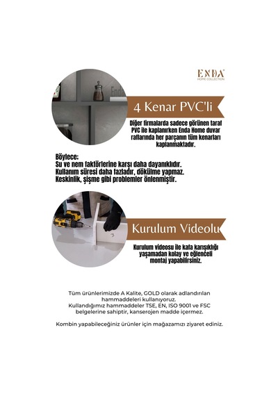 Enda Home 5 Bölmeli Duvar Rafı, Mutfak Rafı, Oturma Odası Rafı Antrasit