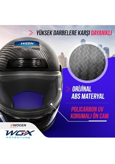 Wogen Fullface Motosiklet Kaskı Karbon Siyah
