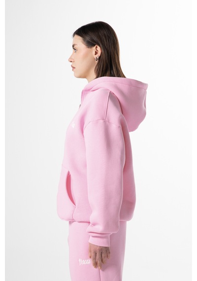 Flaw Nakışlı Zip Hoodie-28829 Pembe