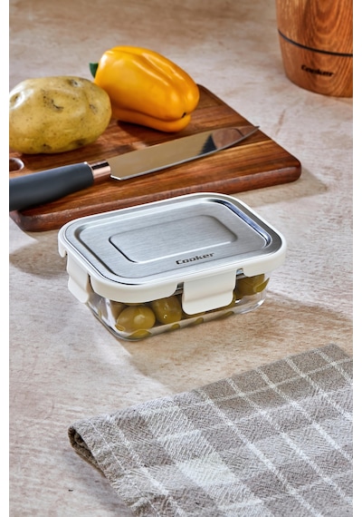 Cooker 370 Ml Cam Saklama Kabı - Sızdırmaz, Paslanmaz Çelik Kapaklı, Gıda Saklama