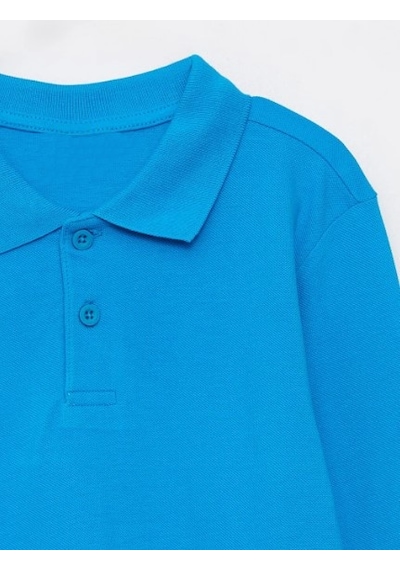 Waynap Unisex Uzun Kol Lakos Polo Yaka Okul Tshirt Mavi