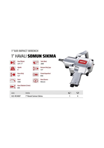 Rıco 022-rc4087 1" Havalı Somun Sıkma Ve Sökme Tabancası 2000 Nm