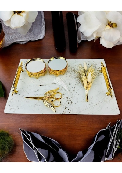 Soulmate Desenli Söz Nişan Tepsisi Krem Krem