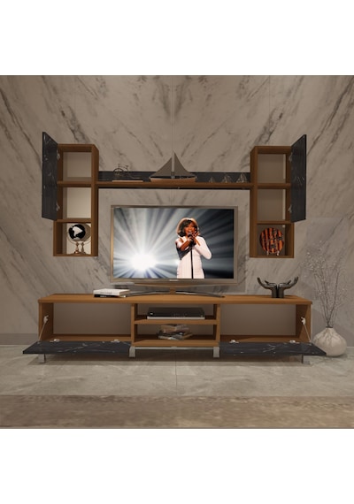 Decoraktiv Eko 5da Mdf Dvd Krom Ayaklı Tv Ünitesi Tv Sehpası Ceviz - Siyah Mermer Decoraktiv Eko 5da Mdf Dvd Krom Ayaklı Tv Ünitesi Tv Sehpası Ceviz - Siyah Mermer