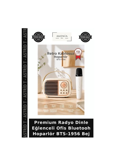 Premium Radyo Dinle Eğlenceli Ofis Bluetooh Hoparlör Bts-1956 Bej