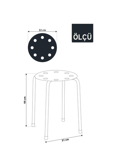 Metal Ayaklı Plastik Tabure 44 Cm - Minimalist Yuvarlak Mutfak Ve Balkon Taburesi, Üst Üste İstiflenebilir Ergonomik Delikli Ev Taburesi, Gri/antrasit Çok Renkli