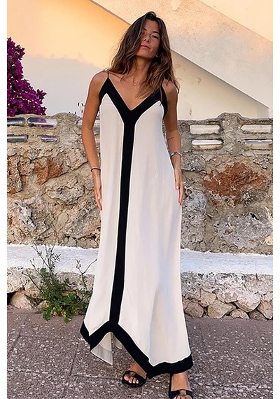 Madmext Beyaz V Yaka Askılı Uzun Kadın Elbise Mg2165-beyaz Beyaz