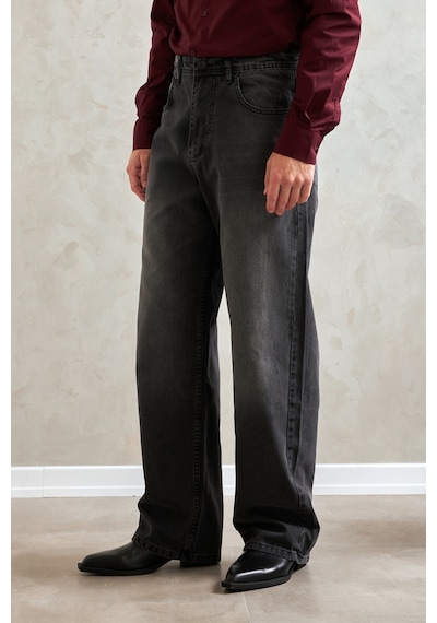 Erkek Ekstra Baggy Jean Pantolon Füme