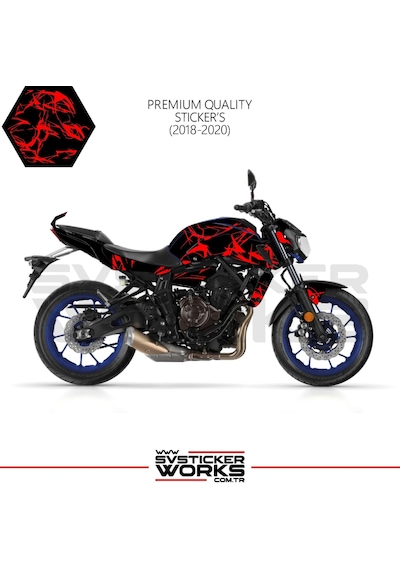 Mt-07 2018-2020 Kaplama Sticker Şimşek Yıldırım Motor Kaplama Modeli Hazır Kit 2018-2020 Uyumlu Kırmızı