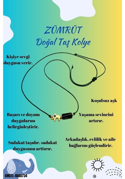 Sertifikalı Zümrüt Doğal Taş Kolye Fil Obje Detaylı Makrome Kilit Sistemi El Işçiliği Çok REnkli