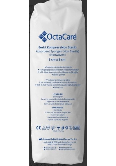 Octacare Non-steril Spanç Emici Kompres Bez 5 Cm X 5 Cm - 4 Kat 200 Adet