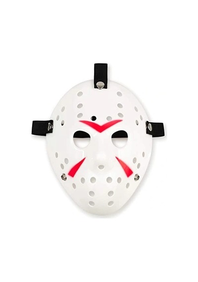 Ers Beyaz Renk Kırmızı Çizgili Tam Yüz Hokey Jason Maskesi Hannibal Maskesi