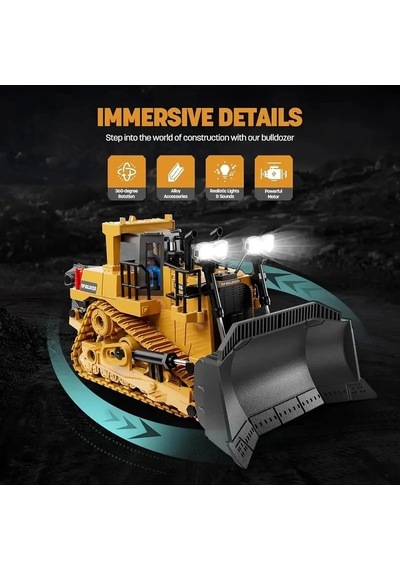 Uzaktan Kumandalı Buldozer Işıklı İnşaat Aracı 7-12 Yaş Erkek Çocuklar İçin