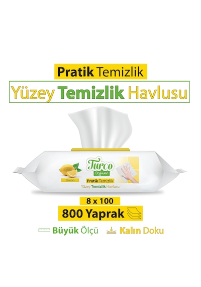 Turco Doğadan Pratik Yüzey Temizlik Havlu Limon 8 x 100'lü