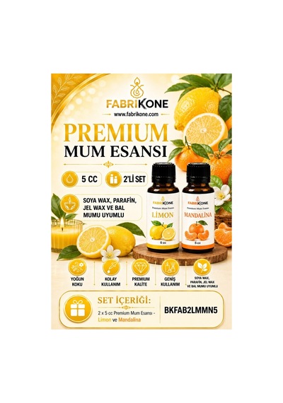 Premium Mum Esansı 5 Cc 2'li Set - Limon, Mandalina - Soya Wax, Parafin, Jel Wax Ve Bal Mumu Uyumlu Bkfab2lmmn5 Karışık