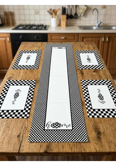 Home Desenli Desenli Runner & 4 Lü Kare Supla Takım Siyah-beyaz