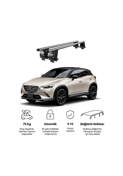 Royal Mazda Cx-3 2015 Ve Sonrası Uyumlu Gri Ara Atkı Port Bagaj Tavan Barı