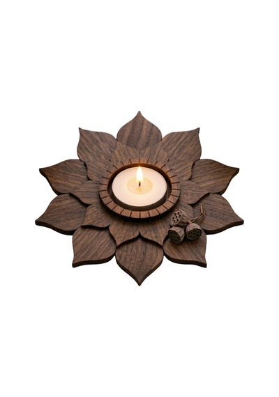 3 Katlı Ahşap Lotus Mumluk
